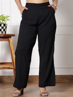 LetsDressUp - Black Fabric Textured Wide Palazzo