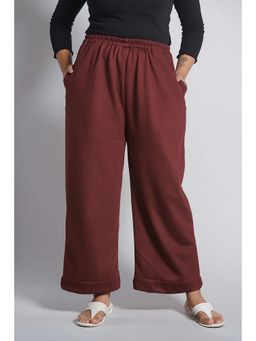 LetsDressUp - Brown Fabric Solid Wide Palazzo