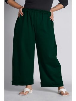 LetsDressUp - Green Fabric Solid Wide Palazzo