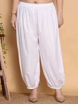 LetsDressUp - White Fabric Solid Tapered Salwar