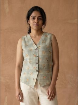 ZNKL - Green Khadi Checks Top