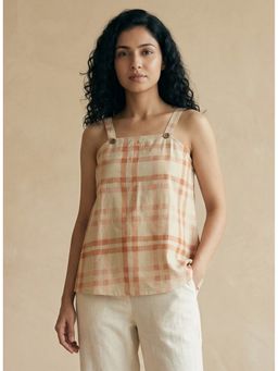 ZNKL - Beige Khadi Checks Top