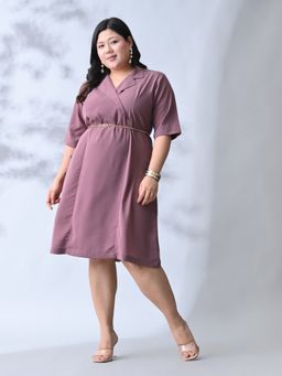 Desi Noor - Pink Crepe Solid A-Line Dress with Belt