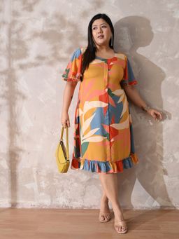 Desi Noor - Multi-Colour Rayon Abstract A-Line Dress
