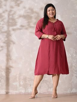 Desi Noor - Pink Crepe Solid A-Line Dress