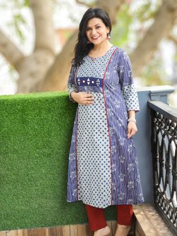DESI SANDOOK - Blue Cotton Printed Straight Kurta