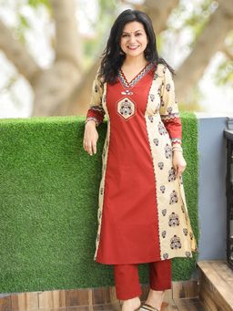 DESI SANDOOK - Beige Cotton Printed Straight Kurta
