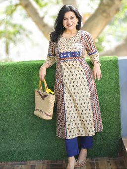 DESI SANDOOK - Beige Cotton Printed Straight Kurta