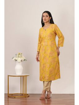 Rangriti - Yellow Rayon Floral Straight Kurta