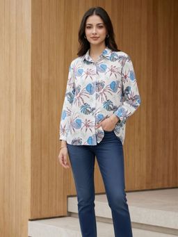 Maaesa - Off White Cotton Printed Shirt