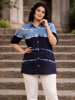 Maaesa - Indigo Cotton Tie & Dye Shirt