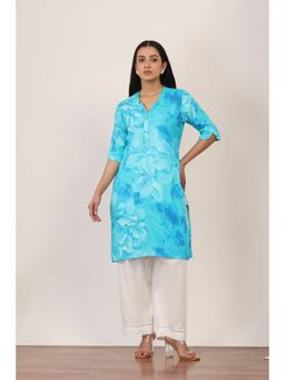 Rangriti - Blue Rayon Floral Straight Kurta