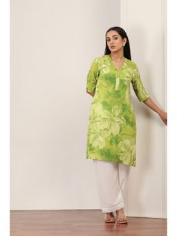 Rangriti - Yellow Rayon Floral Straight Kurta