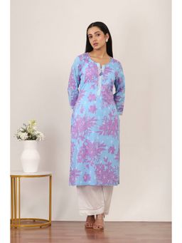 Rangriti - Blue Cotton Floral Straight Kurta