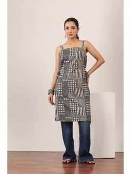 Rangriti - Beige Cotton Abstract Straight Kurta