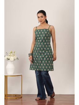 Rangriti - Green Cotton Floral Straight Kurti