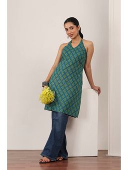 Rangriti - Blue Cotton Floral Straight Kurti