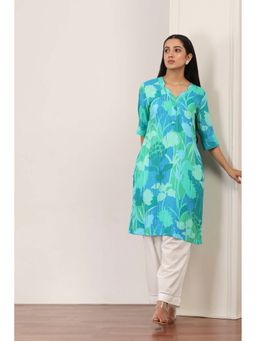 Rangriti - Green Rayon Floral Straight Kurta