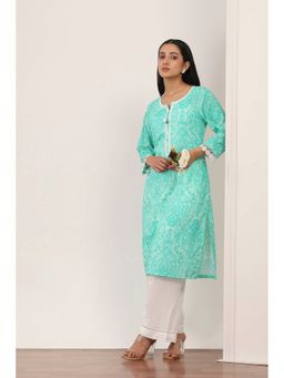 Rangriti - Blue Cotton Abstract Straight Kurta