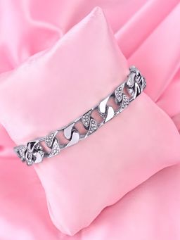 Estele - Rhodium Plated Elegant Cuban Bracelet with Crystals for Women
