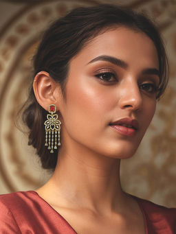 Kalakrith Milano - Women Gold-Toned Ad Studded Red Flower Dangler Earrings