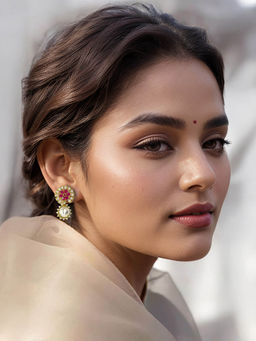 Kalakrith Milano - Women Cubic Zirconia Ad Studded Perla Short Drop Earrings