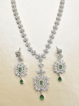 Peach Tassels - Green Stone Necklace Set