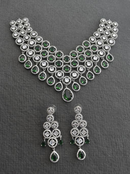 Peach Tassels - Green Stone Necklace