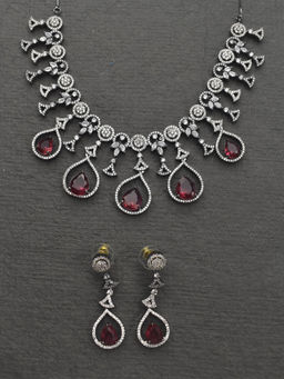 Peach Tassels - Red Stone Antique Polish Necklace Set