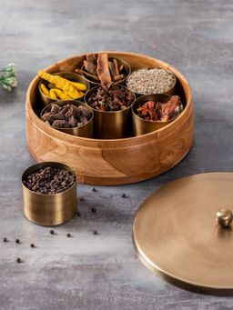 Nestroots - Classic Acacia Wood Masala Box - Gold