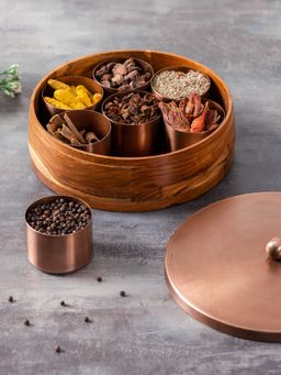 Nestroots - Classic Acacia Wood Masala Box - Copper