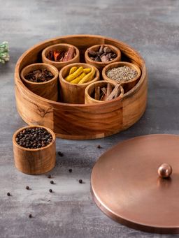 Nestroots - Classic Acacia Wood Masala Box - Copper