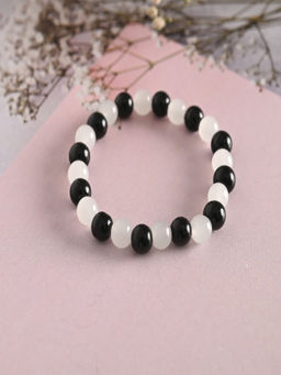 NVR - Unisex White Marble Crystal Beaded Elasticated Bracelet