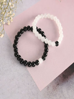 NVR - Unisex White & Black Marble Crystal Elasticated Bracelet