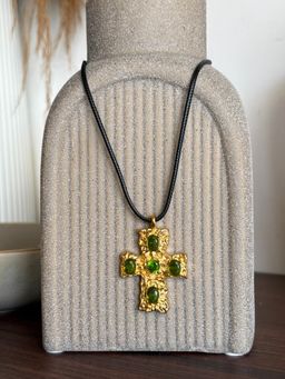 AMOSSH - Green Waterproof, Cross Christian Religion Studded Necklace