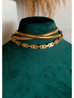 AMOSSH - Gold Waterproof, Triple Coiled Strap Statement Choker Necklace