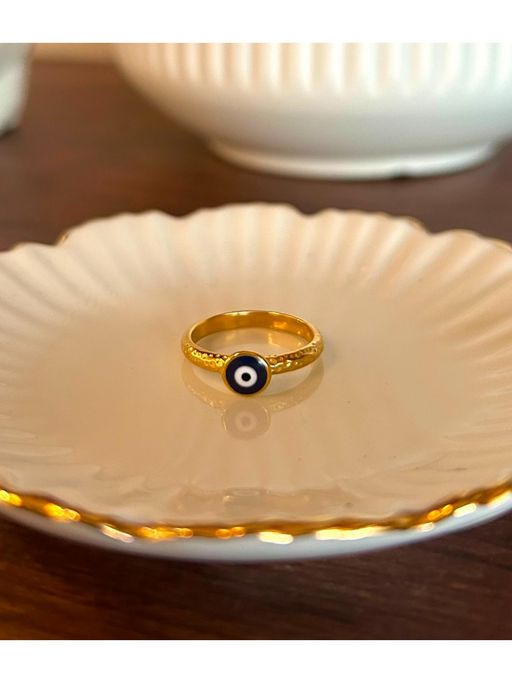 AMOSSH Blue Waterproof, Anti Tarnish Evil Eye Ring ( US 7 )