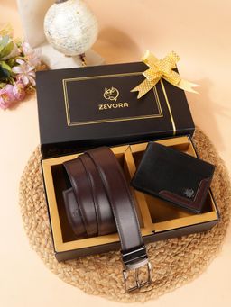 ZEVORA - Men Accessory Reversiable Belt & Wallet - Brown