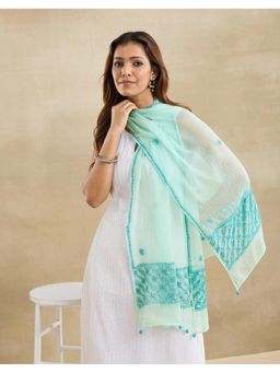 Fabindia - Blue Cotton Silk Blend Chikankari Stole