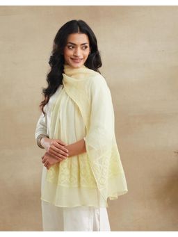 Fabindia - Yellow Cotton Silk Blend Chikankari Stole