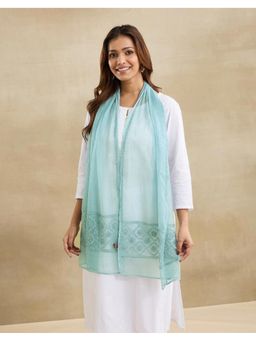 Fabindia - Light Blue Cotton Silk Blend Chikankari Stole
