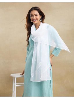 Fabindia - White Cotton Silk Blend Chikankari Stole