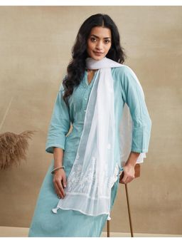 Fabindia - White Cotton Silk Blend Chikankari Stole