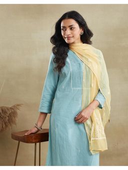 Fabindia - Yellow Cotton Silk Blend Chikankari Stole