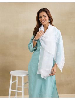 Fabindia - White Cotton Silk Blend Chikankari Stole