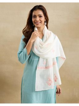 Fabindia - White Cotton Silk Blend Chikankari Stole