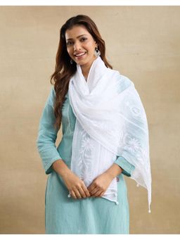 Fabindia - White Cotton Blend Chikankari Stole