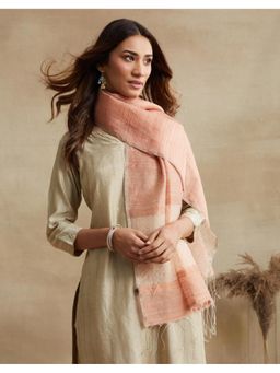 Fabindia - Orange Silk Blend Embroidered Stole