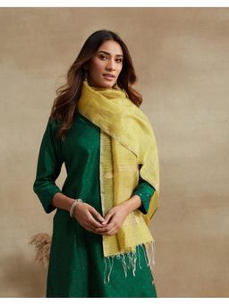 Fabindia - Yellow Silk Blend Embroidered Stole