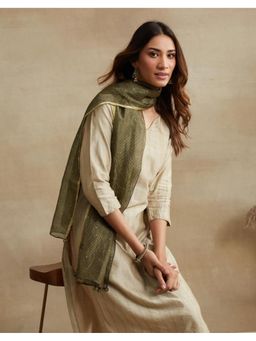 Fabindia - Gold Cotton Silk Blend Embroidered Stole